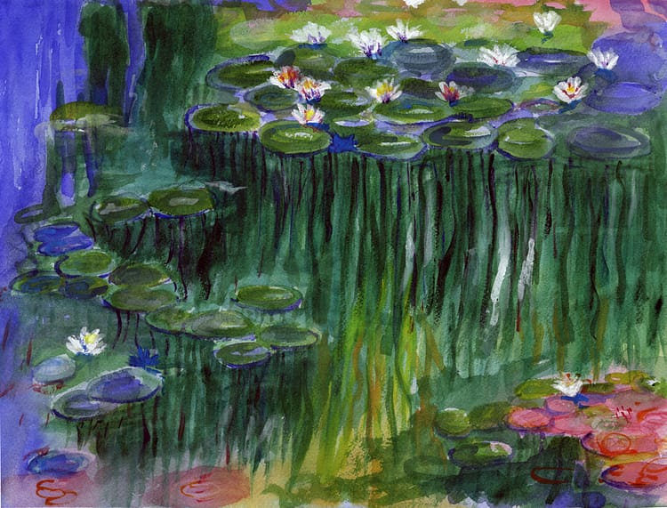 Dale Soblo Monet’s Water lilies, 1917, 2017 Watercolor on Arches 140 lb Cold Press paper 31 cm x 41 cm (12 in x 16 in)